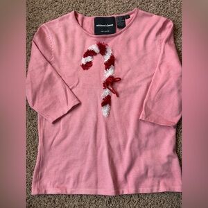 Michael Simon Vintage Y2K Candy Cane Short Sleeve Knit Sweater Top